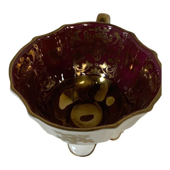 Alka Kunst Bavaria Heavy Gold Burgundy Tea Cup And Saucer Maroon Floral Scroll - Picture 4 of 9